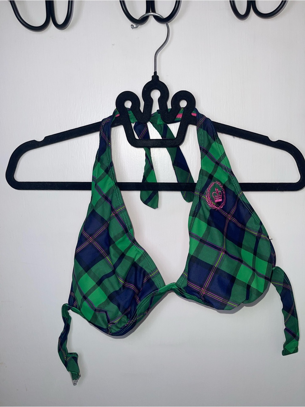 EUC Plaid Halter Bikini Top - Green & Navy